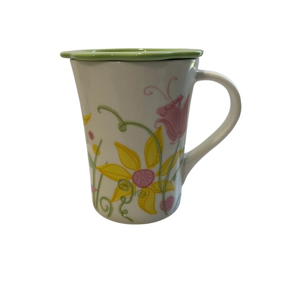 Starbucks Spring Floral Pink Flowers Ceramic Coffee Mug Cup w/ Coaster Lid 13 oz - Picture 1 of 9